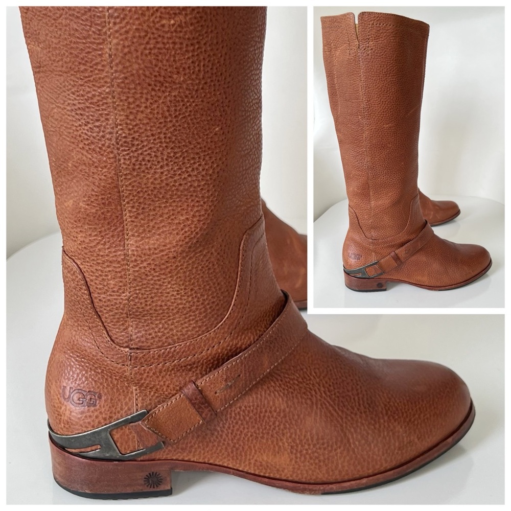 UGG Channing Tall Riding Boots Equestrian Chestnut Brown Pebbled Leather Size 6
